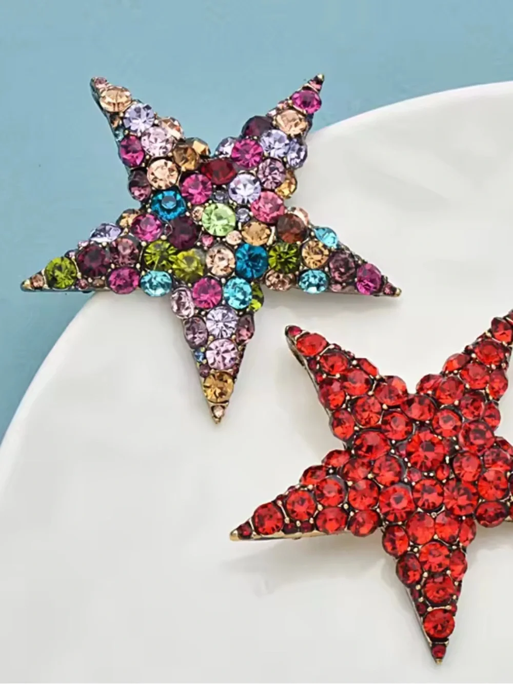 Vintage Star Glam Multicolor Crystal Brooch